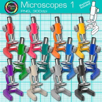 Preview of Science Lab Microscope Clipart: 13 Colorful Biology & Chemistry Clip Art PNG
