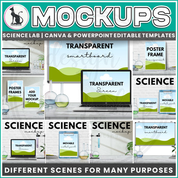 Preview of Science Lab Mockup Scenes Canva PowerPoint Templates Editable BG Set 2
