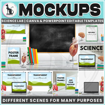 Preview of Science Lab Mockup Scenes Canva PowerPoint Templates Editable BG Set 3