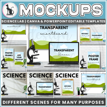 Preview of Science Lab Mockup Scenes Microscope Canva PowerPoint Templates Editable BG