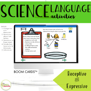 Preview of Science Lab Receptive Expressive Language Activities Boom Cards™