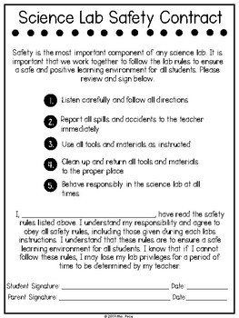 science lab safety contract by mrs price teachers pay teachers