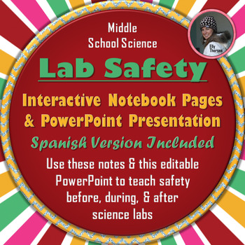 Preview of Science Lab Safety PowerPoint & Interactive Notebook Pages in English & Spanish