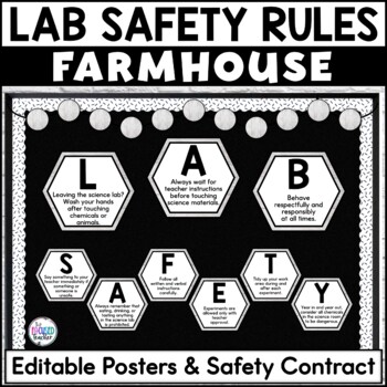 Preview of Science Lab Safety Rules Bulletin Board Posters & Safety Contract | Farmhouse