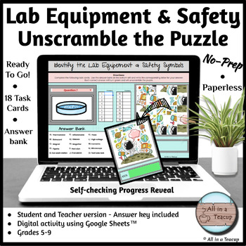 Preview of Science Lab Safety Symbols & Equipment Unscramble the Puzzle Digital Activity