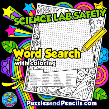 Preview of Science Lab Safety Word Search Puzzle with Coloring | Science Wordsearch