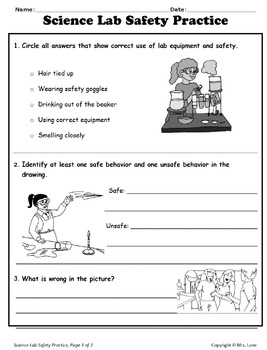 lab safety worksheet 5th grade