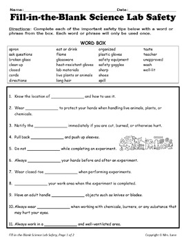 Science Lab Safety Worksheets by Mrs. Lane | TPT