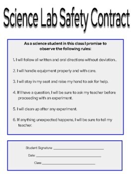 Science Lab Student Safety Contract (Printable) | TPT