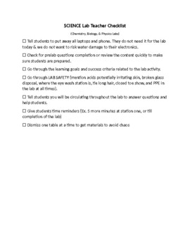 Preview of Science Lab Teacher Checklist