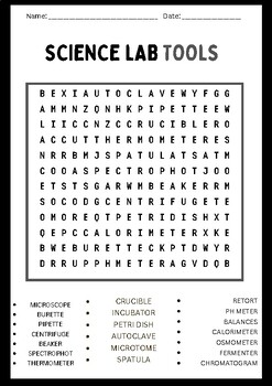 Science Lab Tools Word Search puzzles worksheet activity | TPT