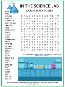 Preview of Science Lab Word Search Puzzle | Game Activity Worksheet