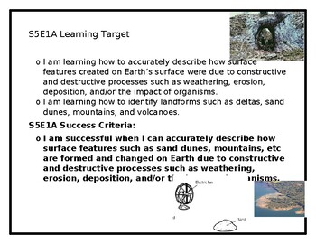 Preview of Science Learning Targets & Success Criteria--GA-- UNIT 1 ONLY