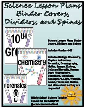 Preview of Science Lesson Plans Binder Covers, Dividers, and Spines Black and White