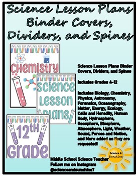 Preview of Science Lesson Plans Binder Covers, Dividers, and Spines Pastel