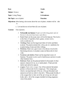 Preview of Uses of plants Science Lesson plan