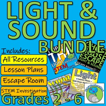 Preview of Science: Light and Sound Bundle: Escape Room, Lesson Plans, STEM Challenge