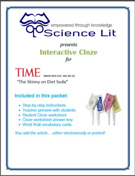 Preview of Science Literacy Interactive CLOZE:  Artificial Sweetener.