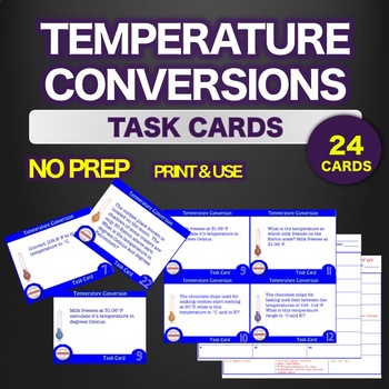 Preview of NO PREP Science TASK CARDS Temperature Conversion STEM - ANSWER key