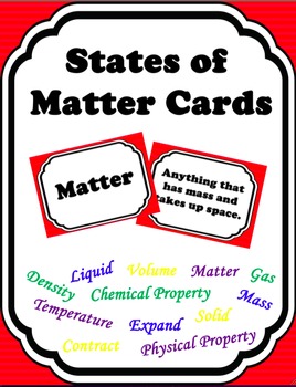 Preview of Science Matter Vocabulary Cards - Task Cards, Flashcards, Games, Memory