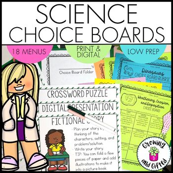 Preview of Science Menu Choice Boards and Menus for Enrichment and Early Finishers - Easel