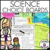Science Menu Choice Boards and Menus for Enrichment and Ea