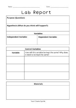 Science Method | Science Lab Report For Any Science Experiment | Printable