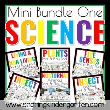 Preview of Science Mini Bundle One: Plants Living Things Nocturnal Animal Insects Kinder