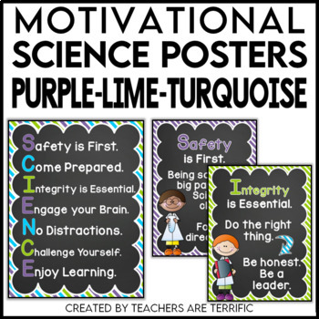 Preview of Science Motivational Posters in Purple, Lime, and Bright Turquoise