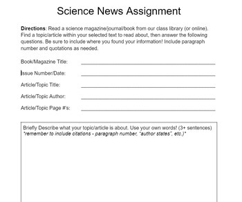 Preview of Science News Assignment