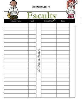 Preview of Science Night-Faculty Sign in Sheet