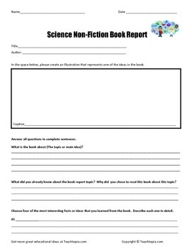 Preview of Science Non-Fiction Book Report  Form    Common Core Book Write Up Page
