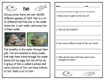 Animals Informational Paragraphs With Prehension