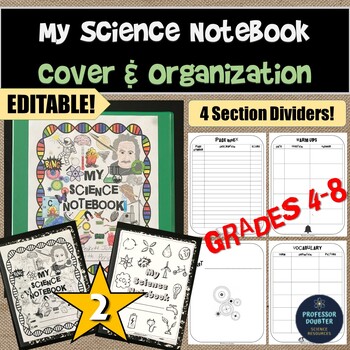 Distance Learning Science Notebook Cover and Organization EDITABLE