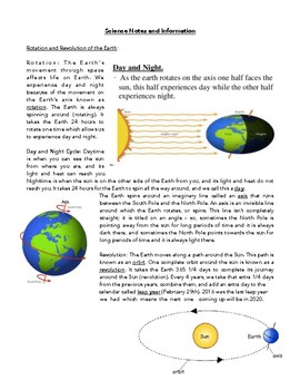 Preview of Science Notes:Rotation/Revolution, Day/Night, Stars, Galaxies, Moon, Clouds, etc