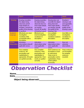 Preview of Science Observation Rubric and Student Friendly Checklist