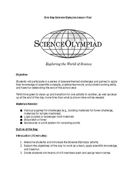Preview of Science Olympics: outline or plan, family letters, materials for ETY