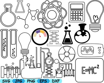 Preview of Science Outline School clip art crazy math atom scientist chemistry lab -105s