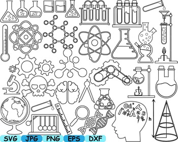 Preview of Science Outline School clip art crazy math atom scientist chemistry lab -150s