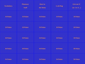 Preview of Science PPT Jeopardy Game: The Universe / Outer Space / Solar System