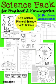 Science Pack For Preschool Kindergarten By Totschooling Tpt