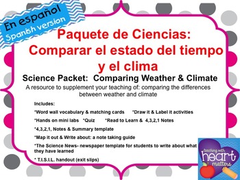 Preview of Science Packet: Comparing Weather and Climate IN SPANISH Tiempo y clima
