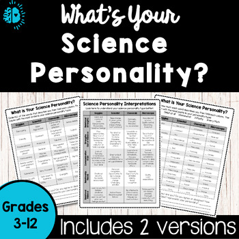 Preview of Science Personality Type Quiz | Get to Know You Inventory Test | Back to School