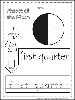 Preview of Science Phases of the Moon Color,Read,Trace preschool homeschool worksheets