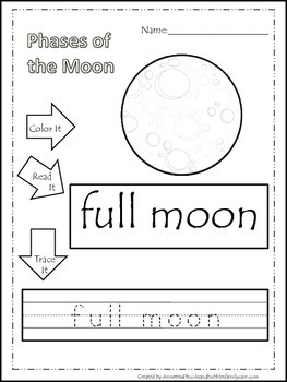 science phases of the moon color read trace preschool homeschool worksheets