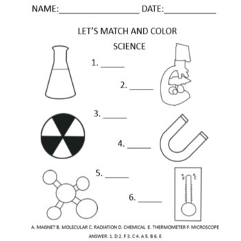 Science Physics Chemical Biology printable matching and coloring sheet