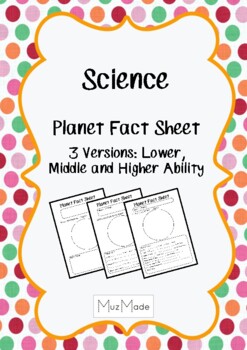 Preview of Science Planet Fact Sheets - 3 Ability Levelled Versions for Planet Research