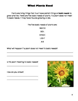 Preview of Science: Plants Workbook (Plant Needs & Life Cycle, Parts of Plants/Flowers)