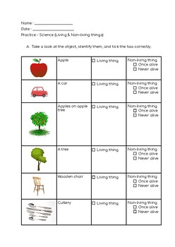 Science Practice (Living & Non-Living Things) For Grade 1 Student