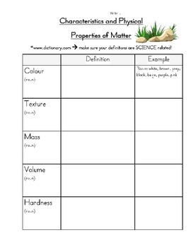 Preview of Science: Properties of Matter Worksheet